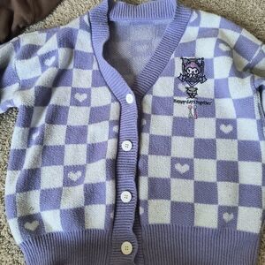 Hello Kitty Kuromi  Purple and White Checkered Cardigan